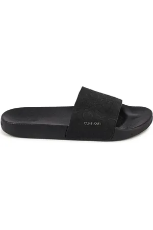 Calvin Klein Schoenen, Dames, Zwart, 39 EU, Polyester, Zwarte polyester slide sandalen
