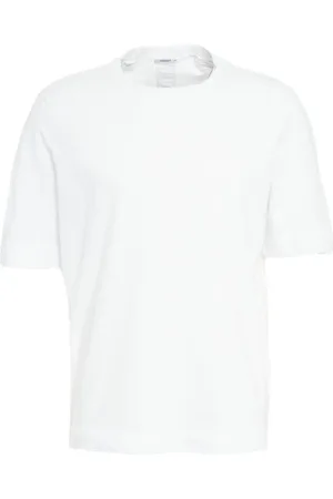 TRANSIT Tops, Heren, Wit, S, Katoen, Wit T-shirt met Ribgekraagd
