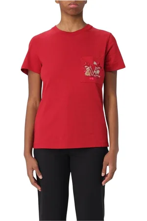 Max Mara Tops, Dames, Rood, L, Katoen, Wit Geborduurd Zak T-Shirt