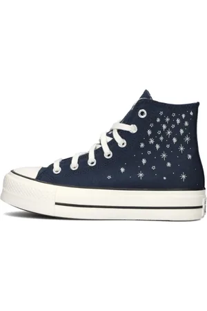 Converse Schoenen, Dames, Blauw, 38 EU, Donkerblauwe Hoge Sneakers met Plateauzool