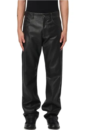 Msgm Broeken, Heren, Zwart, S, Zwarte Leren Broek Stijlvolle Moderne Mode