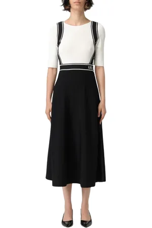 Karl Lagerfeld Kleedjes, Dames, Zwart, S, Elegante Midi Jurk met Kenmerkende Details