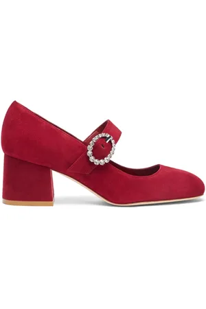Stuart Weitzman Schoenen, Dames, Rood, 36 1/2 EU, Crystal Buckle Mary Jane Hakken