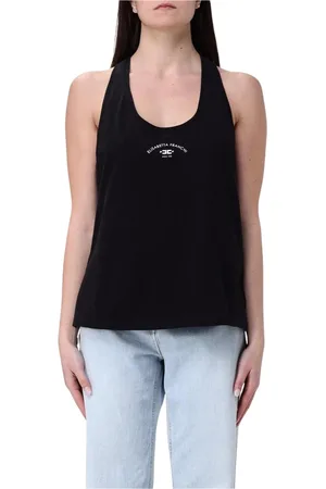 Elisabetta Franchi Tops, Dames, Zwart, XS, Katoen, Witte Tanktop Chique Stijl