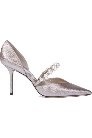 Jimmy Choo Schoenen, Dames, Roze, 38 1/2 EU, Glitter Stof Hakken met Parel en Kristal Decoratie