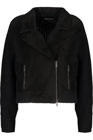 Fabiana Filippi Jassen, Dames, Zwart, XS, Wol, Gebreide Inzet Leren Jas