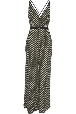 Elisabetta Franchi Jumpsuits & Playsuits, Dames, Zwart, M, Zwarte V-hals jumpsuit met gouden details