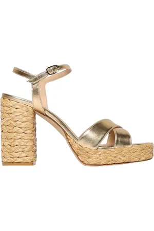 Stuart Weitzman Schoenen, Dames, Geel, 40 EU, Gouden Enkelband Hak Sandalen