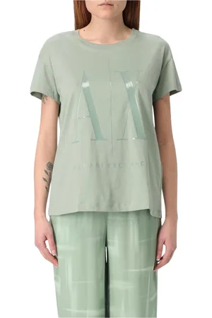 Armani Exchange Tops, Dames, Groen, S, Katoen, Zwart Logo T-shirt voor vrouwen