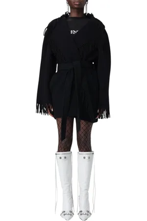 Balenciaga Mantels, Dames, Zwart, M, Wol, Luxe Wollen Jas Franje Trim