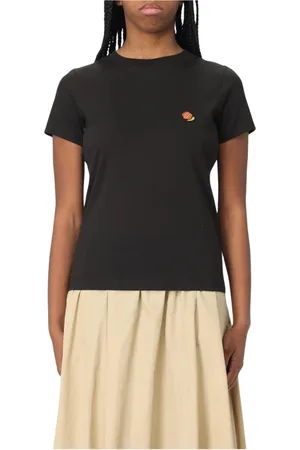 Kenzo Tops, Dames, Zwart, XS, Katoen, Geborduurde Bloem T-shirt