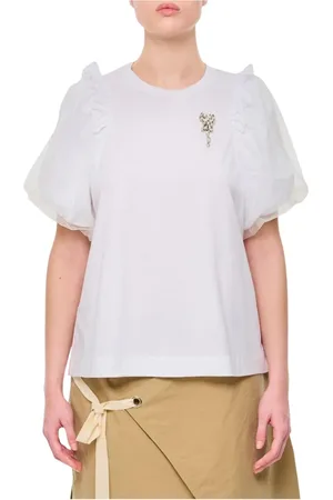 Simone Rocha Tops, Dames, Wit, S, Katoen, Witte Pofmouw T-shirt