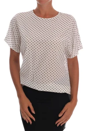 Dolce & Gabbana Blouses & Shirts, Dames, Wit, XS, Zijden T-shirt Top met Polkadots