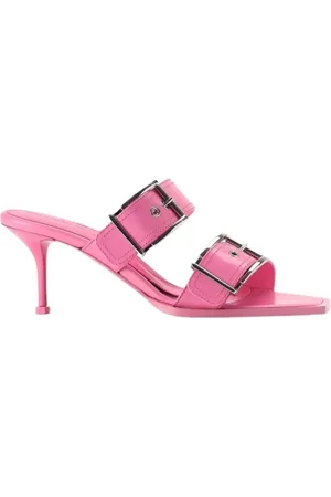 Alexander McQueen Schoenen, Dames, Roze, 38 1/2 EU, Roze Punk Dubbele Gesp Stiletto Muiltjes