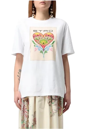 Etro Tops, Dames, Wit, M, Katoen, Hart Grafische Tee