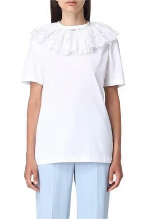 Patou Tops, Dames, Wit, M, Katoen, Witte Kant Kraag T-Shirt