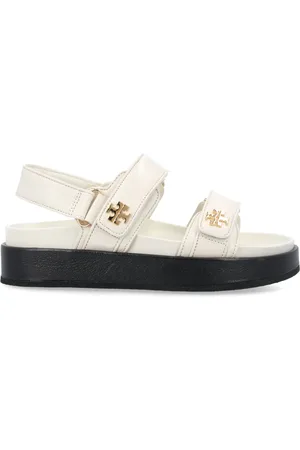 Tory Burch Schoenen, Dames, , 37 1/2 EU, Leer, Ivory Closed Flat Sandalen Kira Aw 24