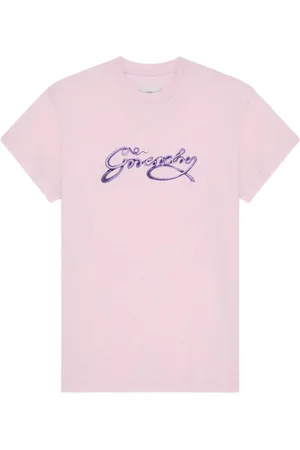 Givenchy Tops, Dames, Roze, S, Katoen, Script Logo Tee in Roze