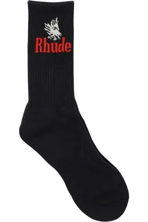 Rhude Ondergoed, Heren, Zwart, ONE Size, Zwarte Crew Logo Sokken