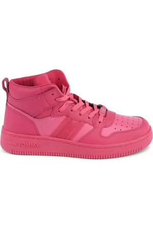 Tommy Hilfiger Schoenen, Dames, Roze, 36 EU, Leer, Roze Leren Sneakers met Gedetailleerd Ontwerp