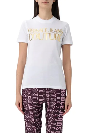 VERSACE Tops, Dames, Wit, S, Logo Print T-Shirt