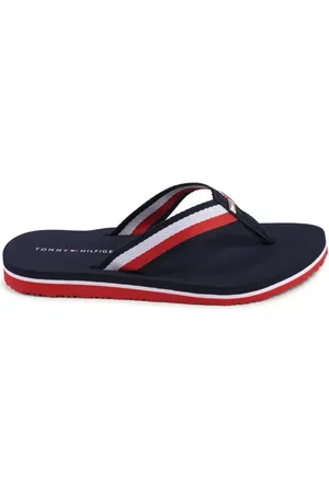 Tommy Hilfiger Schoenen, Dames, Blauw, 39 EU, Leer, Blauwe Gedetailleerde Design Slippers