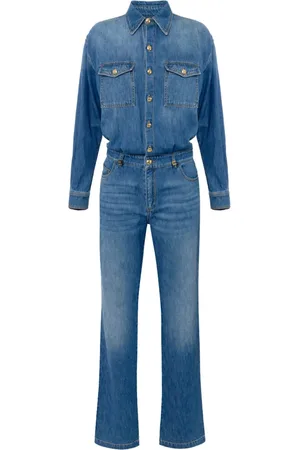 Elisabetta Franchi Jumpsuits & Playsuits, Dames, Blauw, M, Denim, Denim Jumpsuit met Palazzo Broekspijpen