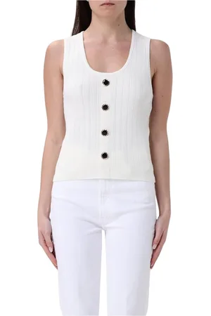 Twin-Set Tops, Dames, Wit, M, Katoen, Zwarte Mouwloze Gebreide Trui