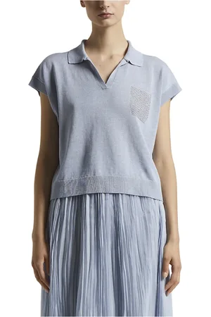 PESERICO SIGN Truien, Dames, Blauw, 2Xs, Katoen, Linnen en katoenen crêpe poloshirt