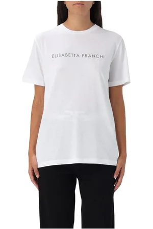 Elisabetta Franchi Tops, Dames, Wit, M, Logo T-shirt voor vrouwen