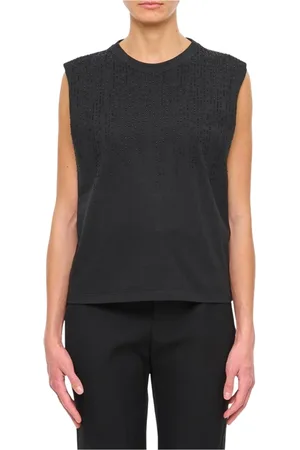 Golden Goose Tops, Dames, Zwart, L, Katoen, Zwarte mouwloze versierde top