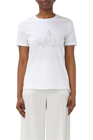 Max Mara Tops, Dames, Wit, M, Katoen, Kristallen Zeilboot Versierde Sweater