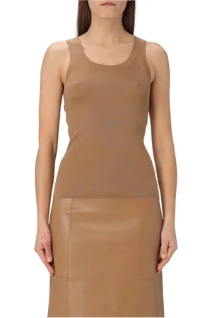 Max Mara Tops, Dames, Bruin, L, Kasjmier, Luxe Geribbelde Kasjmier Tanktop