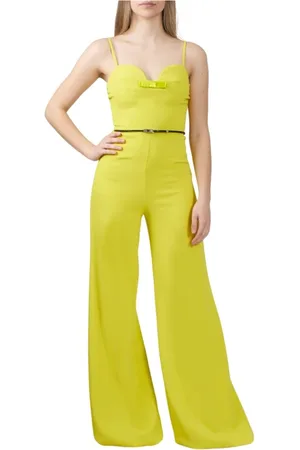 Elisabetta Franchi Jumpsuits & Playsuits, Dames, Geel, M, Polyester, Cederriem Palazzo Jumpsuit