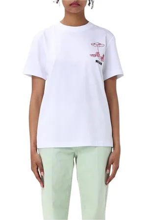 Msgm Tops, Dames, Wit, S, Katoen, Rode Paddenstoel Grafische Tee
