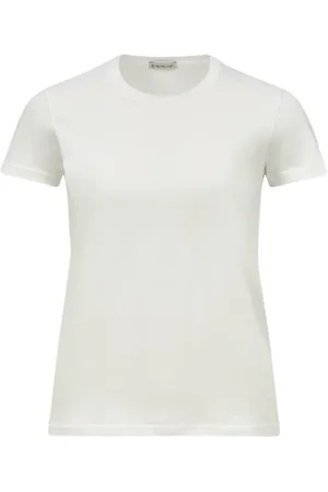 Moncler Tops, Dames, Wit, M, Katoen, Wit Logo Patch Katoenen Jersey T-Shirt