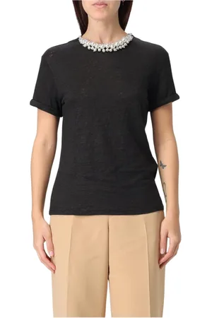 ZIMMERMANN Tops, Dames, Zwart, M, Linnen, Kralen Linnen T-shirt