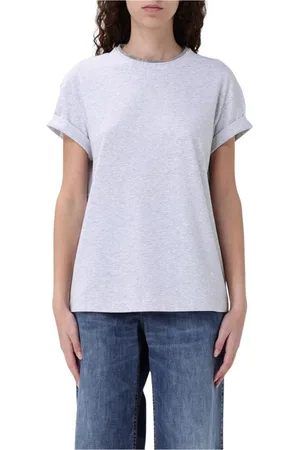 Brunello Cucinelli Tops, Dames, Grijs, XS, Grijze Crew Neck Tee Elegante Stijl