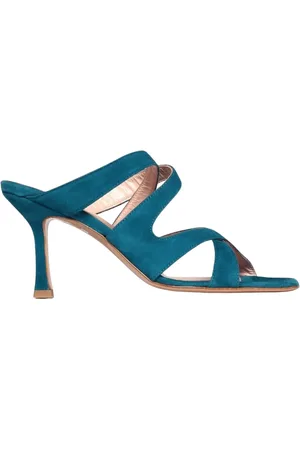 ANNA F. Schoenen, Dames, Blauw, 36 EU, Suède, Turquoise Cross Strap Hak Sandalen