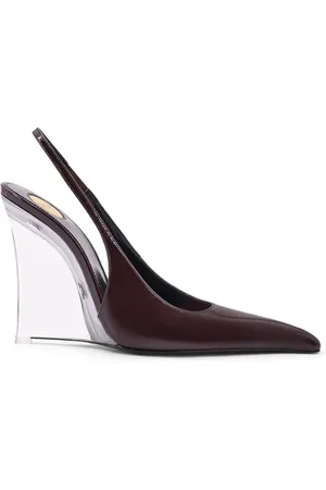 Saint Laurent Schoenen, Dames, Bruin, 40 EU, Leer, Bruine Sleehak Sandalen Elastische Enkelband