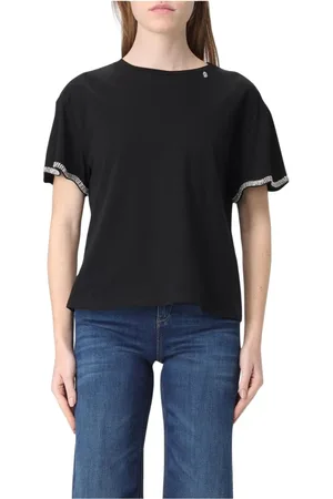 Liu Jo Tops, Dames, Zwart, L, Katoen, Zwart Rhinestone T-Shirt