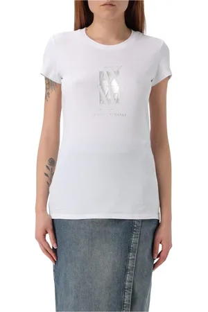 Armani Exchange Tops, Dames, Wit, XS, Katoen, Witte Crew Neck T-Shirt