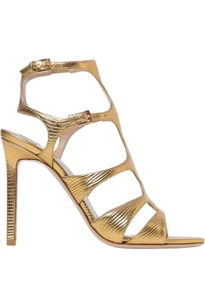 Tom Ford Schoenen, Dames, Geel, 37 1/2 EU, Gouden Metallic Hakken Sandalen