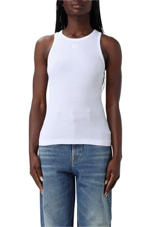 Ganni Tops, Dames, Wit, XS, Witte Geribbelde Tanktop