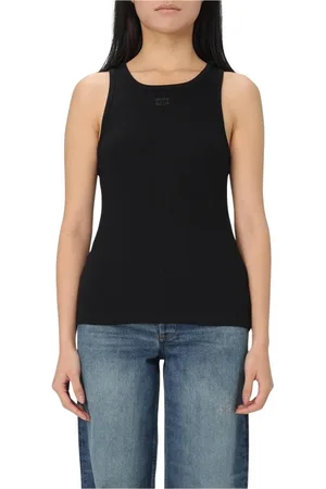 Ganni Tops, Dames, Zwart, XS, Katoen, Zwarte Geribbelde Tanktop