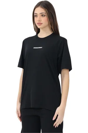 Dsquared2 Tops, Dames, Zwart, L, Katoen, Zwart T-shirt met korte mouwen en logo-opdruk