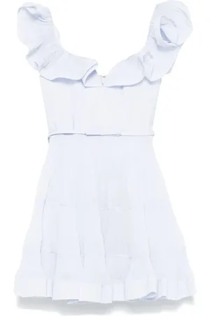 ZIMMERMANN Kleedjes, Dames, Blauw, S, Katoen, Jurk met geplooide halslijn