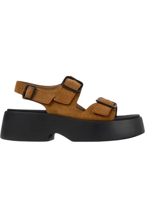Camper Schoenen, Dames, Bruin, 36 EU, Suède, Bruine Plateau Sandalen met Gespsluiting