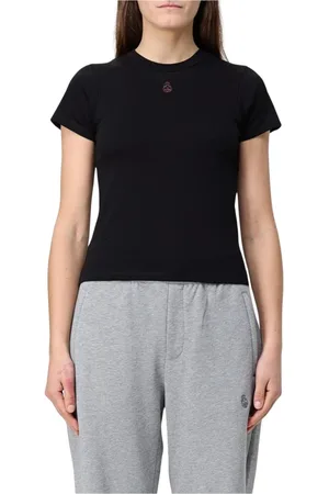 Alexander McQueen Tops, Dames, Zwart, XS, Katoen, Zwarte T-shirt met korte mouwen