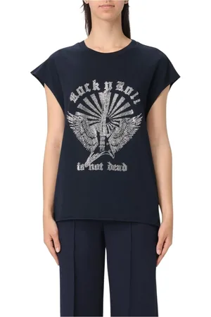 Zadig & Voltaire Tops, Dames, Blauw, M, Katoen, Rhinestone Rock n Roll Guitar Tee
